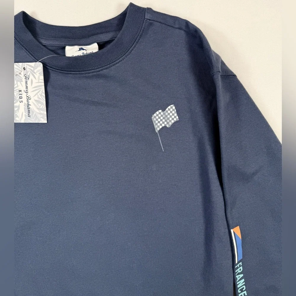NWT TOMMY BAHAMA Boys Sweatshirt France Racing Graphic Size S 5/6 Preppy NEW‎